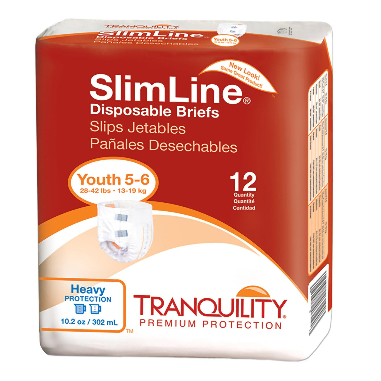 Tranquility Slimline Original Adult Disposable Brief, Youth, Incontinence Care with a Slimmer Fit, Peach Mat Core & Kufguard Technology for Max Comfort, Latex-Free, 10.9oz Capacity, 12ct Bag