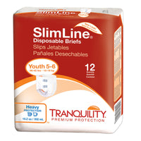 Thumbnail for Tranquility Slimline Original Adult Disposable Brief, Youth, Incontinence Care with a Slimmer Fit, Peach Mat Core & Kufguard Technology for Max Comfort, Latex-Free, 10.9oz Capacity, 12ct Bag