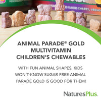 Thumbnail for NaturesPlus Animal Parade Gold Children's Chewable Multivitamin - Natural Cherry Flavor - 120 Animal Shaped-Tablets - with Vitamin D3, K2 & Probiotics - Vegetarian & Gluten Free - 60 Servings.