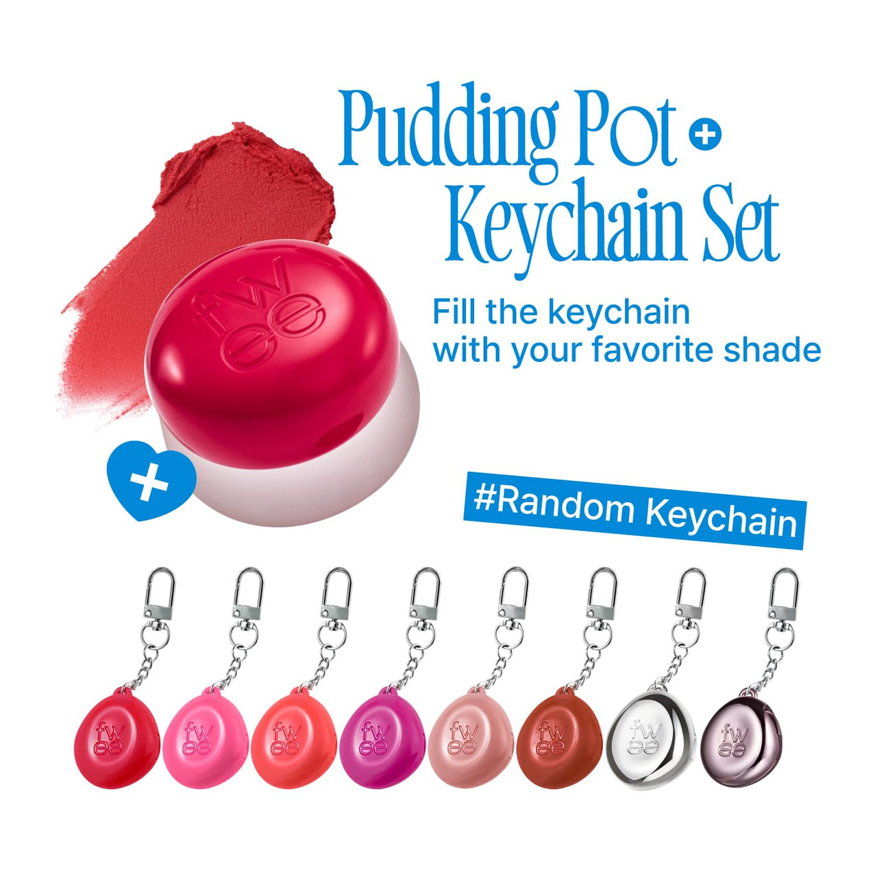 fwee Blurry Pudding Pot + Keychain SET | Airbrushed Blush & Lip, Buildable Pigment, Long-lasting, Lightweight, Easy to Blend, Natural Soft Matte Finish Makeup – Mule (Pink Red) | 0.17 oz
