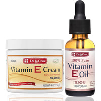 Thumbnail for De La Cruz Vitamin E Cream for Face and Neck + 100% Pure Vitamin E Oil for Face (28000 IU) - Hydrating & Moisturizing Skincare Bundle - Made in USA