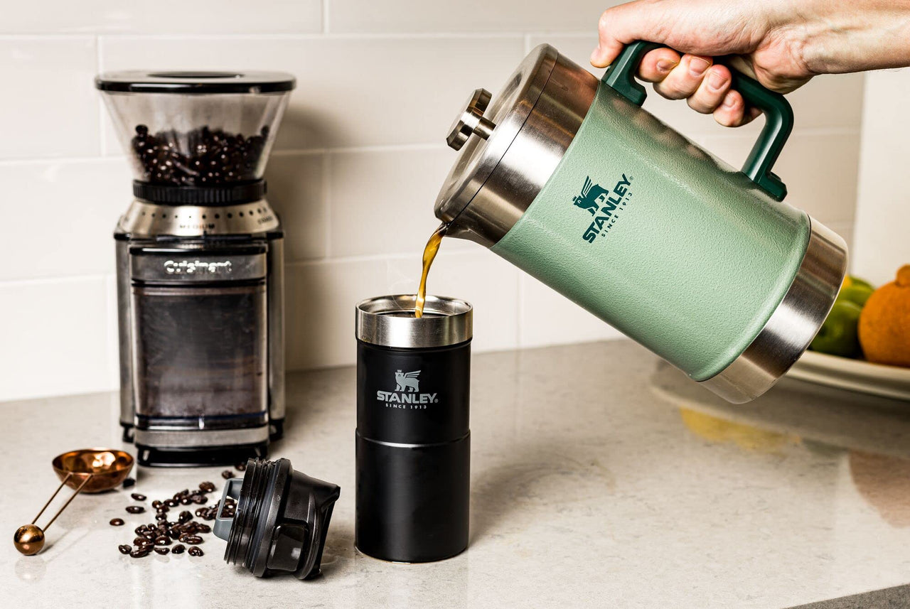 STANLEY Classic Stay-Hot French Press Coffee Maker 48 oz | 5 Minute Brew, 4 Hours Hot | Mesh Filter for Coffee Grounds | Insulated Stainless Steel French Press | BPA-Free | Hammertone Green