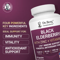 Thumbnail for Dr. Berg Black Elderberry Capsules (Advanced Immune Support*) with 15,000 IU Vitamin D, 60 mg of Zinc, & 90 mg of Camu Camu - (4-in-1) Sambucus Elderberry Immune Support Supplement - 90 Capsules