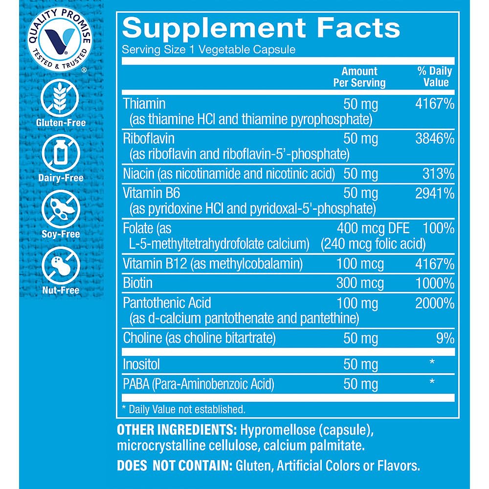 The Vitamin Shoppe Co-Enzyme B-Complex - Activated B Vitamins | Energy & Stress Support | 100 Vegetable Capsules | Methylated Forms