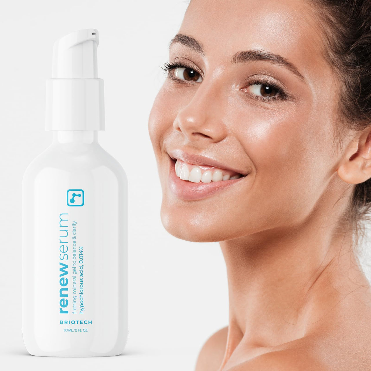 BRIOTECH Skin Serum, Hypochlorous Acid Mineral Serum, Soften Fine Lines, Smooth Face Neck Chest, Spot Corrector, Soothe Dry Red Skin, 2 fl oz ea, 2 ct