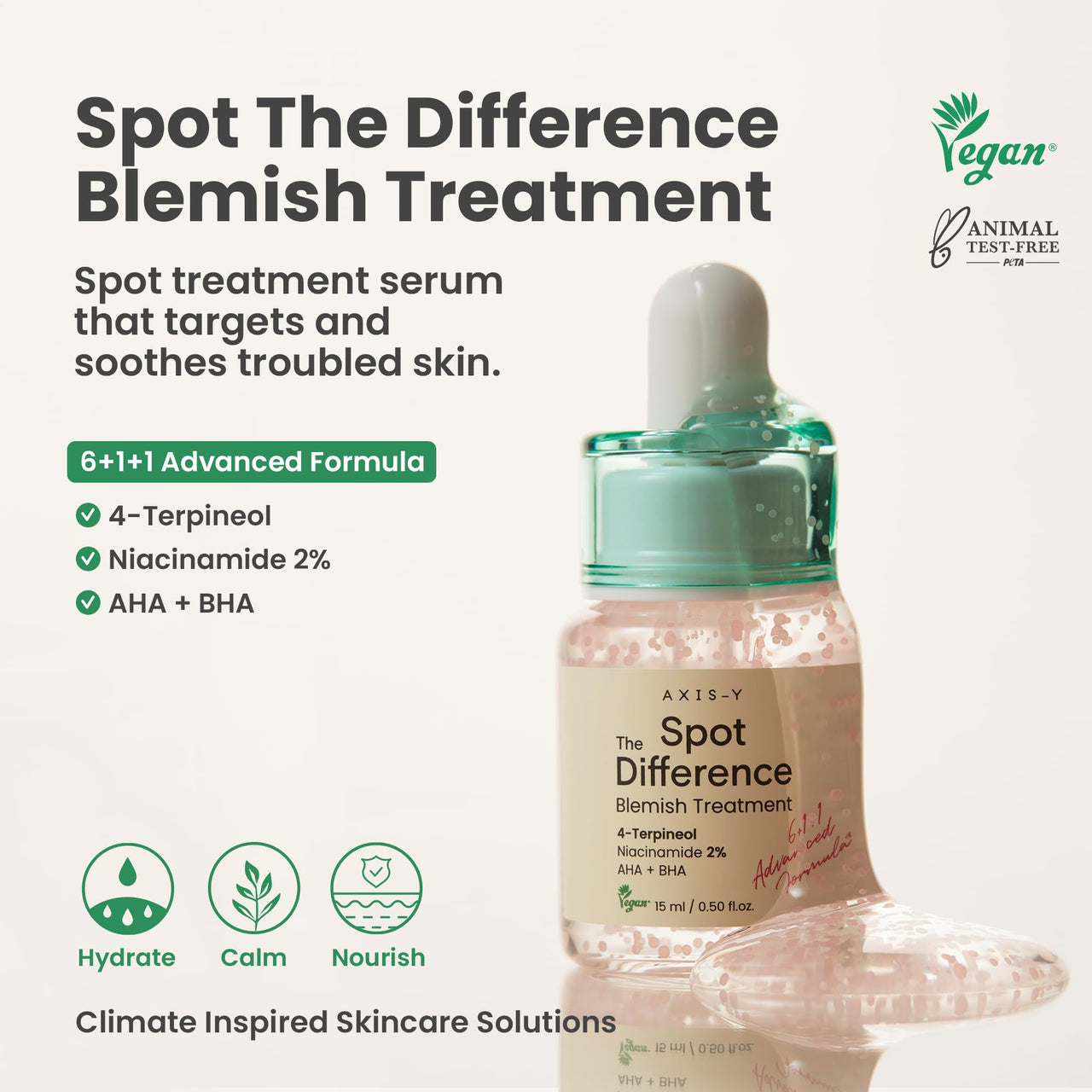 AXIS-Y Spot The Difference Blemish Spot Treatment - 4-Terpineol 2% Niacinamide AHA BHA Soothes Breakouts & Skin Barrier Repair - Vegan Korean Skin Care Face Serum - 0.50 fl. oz.