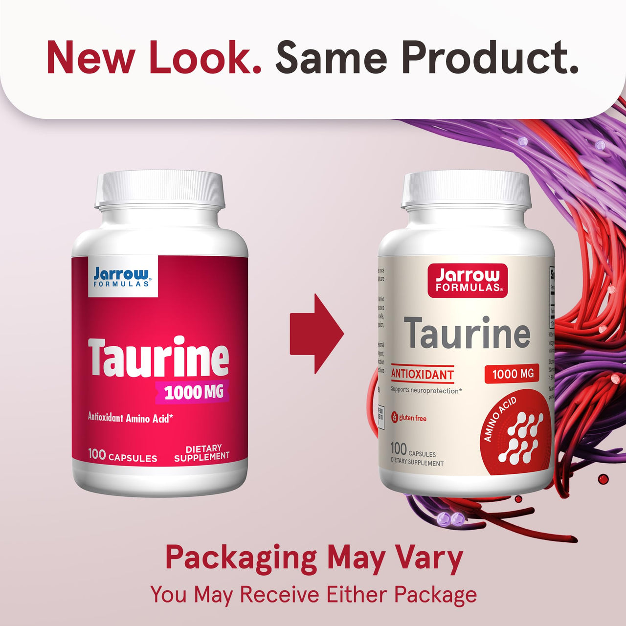 Jarrow Formulas® Taurine 1000 mg, Dietary Supplement, Amino Acid Supplement for Brain Health Support, 100 Capsules, 100 Day Supply