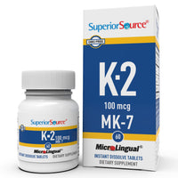 Thumbnail for Superior Source Vitamin K2 MK-7 (Menaquinone-7) 100 mcg - Bone Strength & Health Support Supplement - Aids Healthy Heart Function - Bariatric-Friendly - 60 Sublingual Dissolving Tablets