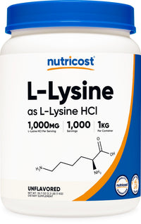 Thumbnail for Nutricost L-Lysine Powder 1KG (2.2lbs) - Pure L-Lysine, Non-GMO, Gluten Free