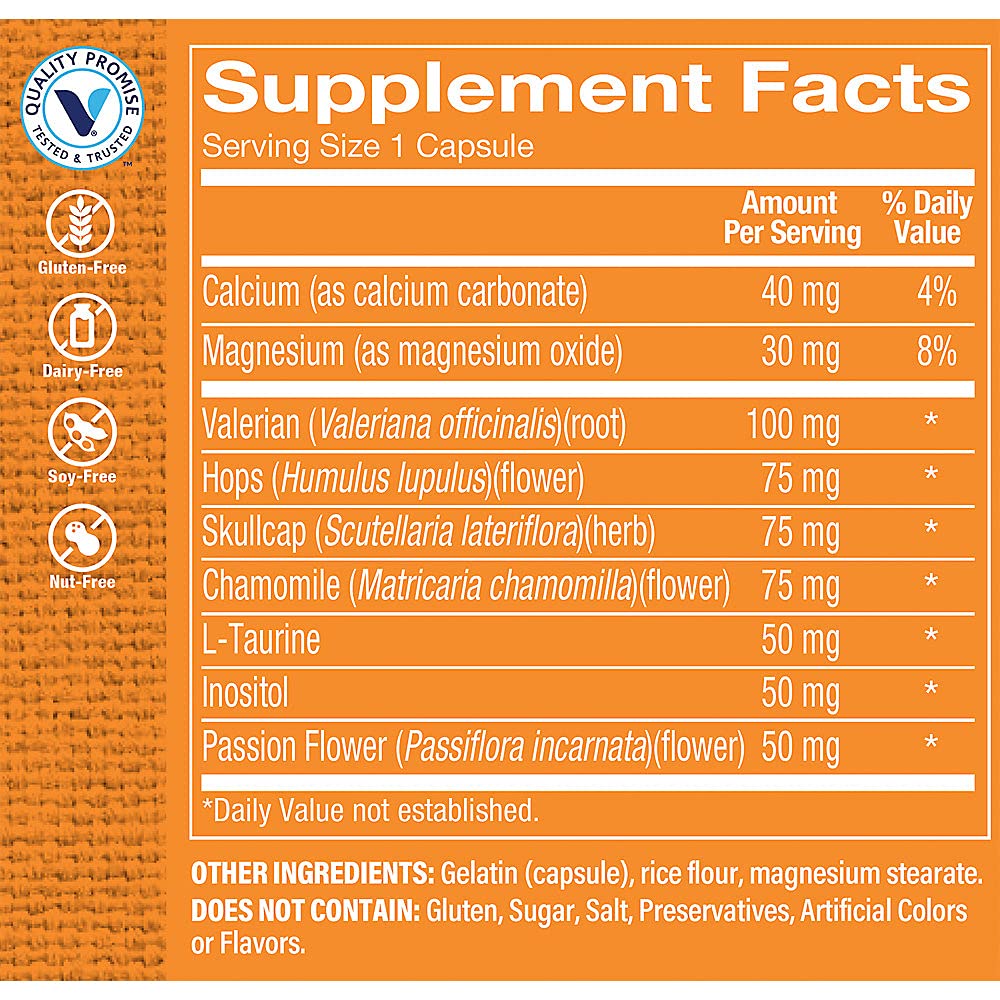 The Vitamin Shoppe Snooze Right, Supports Sleep and Relaxation with Chamomile, Valerian Root and Magnesium (100 Capsules)