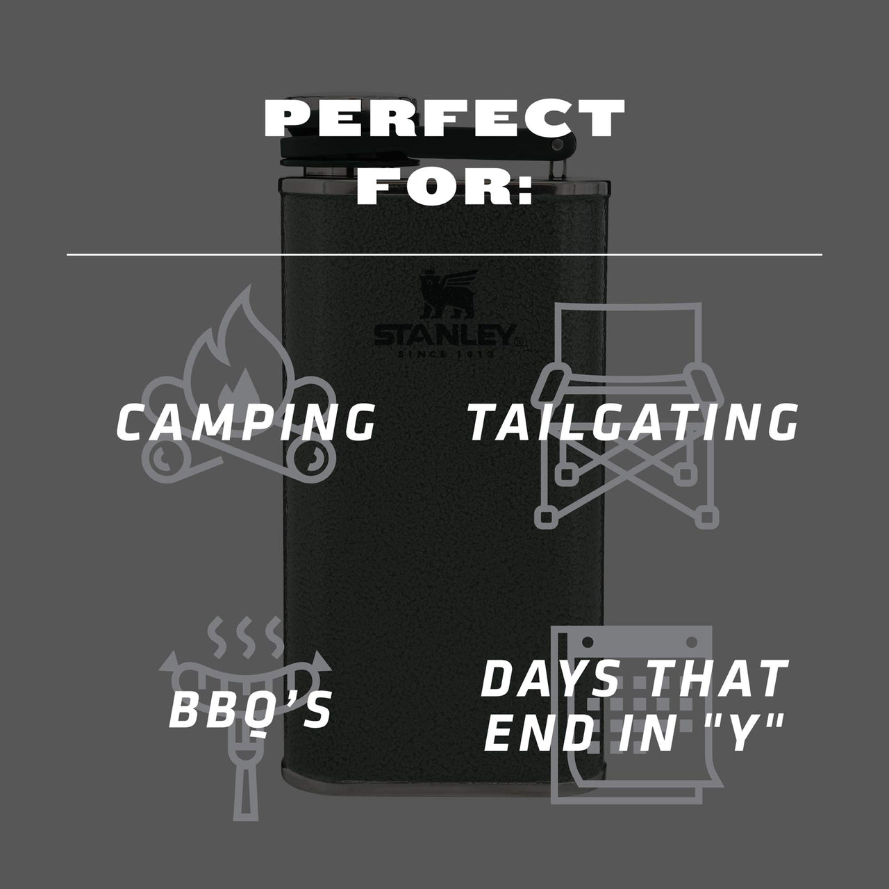 Stanley Classic Easy Fill Wide Mouth Flask 8 oz | Leakproof Hip Flask | Hinge Connected Never Lose Cap | Insulated Stainless Steel Liquor Container | BPA-Free | Hammertone Green