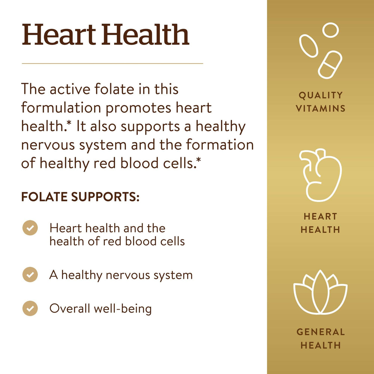 Solgar Folate 1,333 mcg DFE, 100 Tablets - 800 mcg Bio-Active Metafolin - Heart Health - Non-GMO, Vegan, Gluten Free, Dairy Free, Kosher - 100 Servings