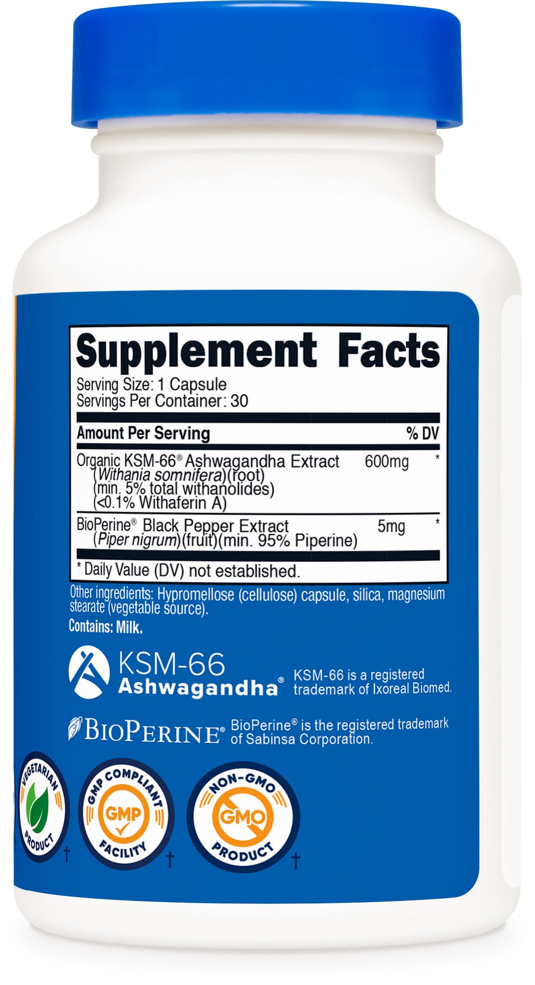 Nutricost KSM-66 Ashwagandha Root Extract 600mg, 30 Veggie Caps - 5% Withanolides - with BioPerine - Full-Spectrum Root Extract