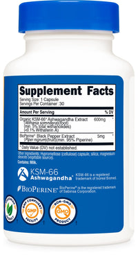 Thumbnail for Nutricost KSM-66 Ashwagandha Root Extract 600mg, 30 Veggie Caps - 5% Withanolides - with BioPerine - Full-Spectrum Root Extract