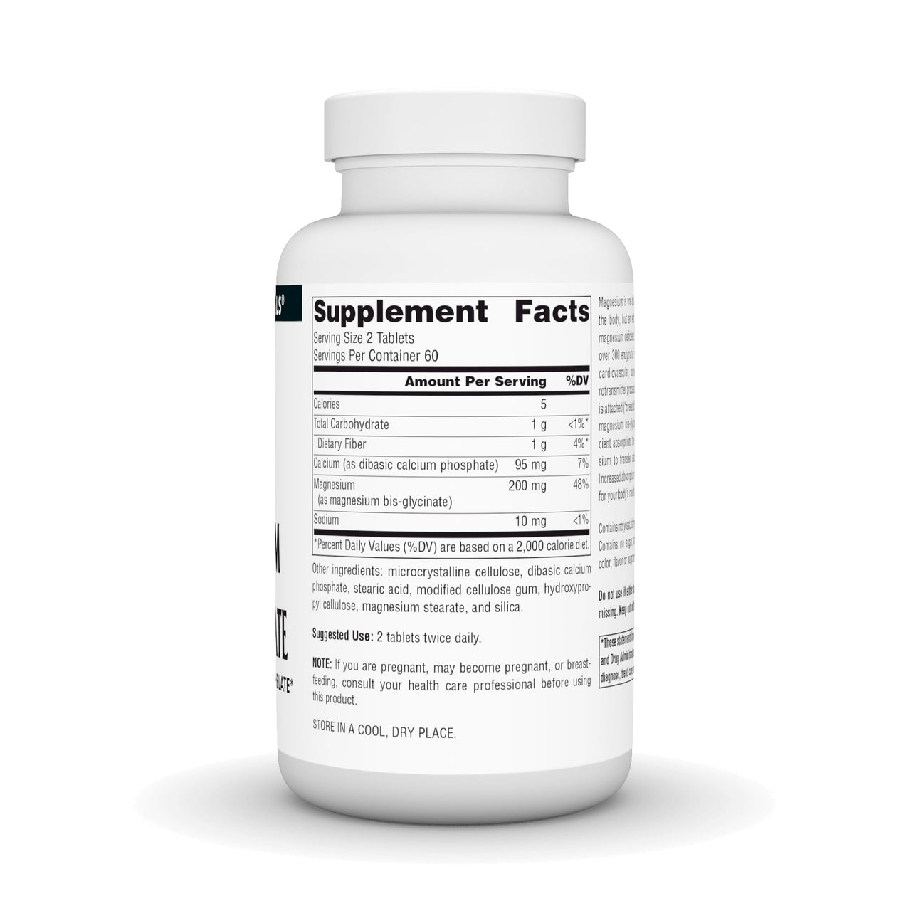 Source Naturals Magnesium Bis-Glycinate, Superior Bioavailable Chelate*, Chelated for Increased Absorption, 200 mg per Serving - 120 Tablets
