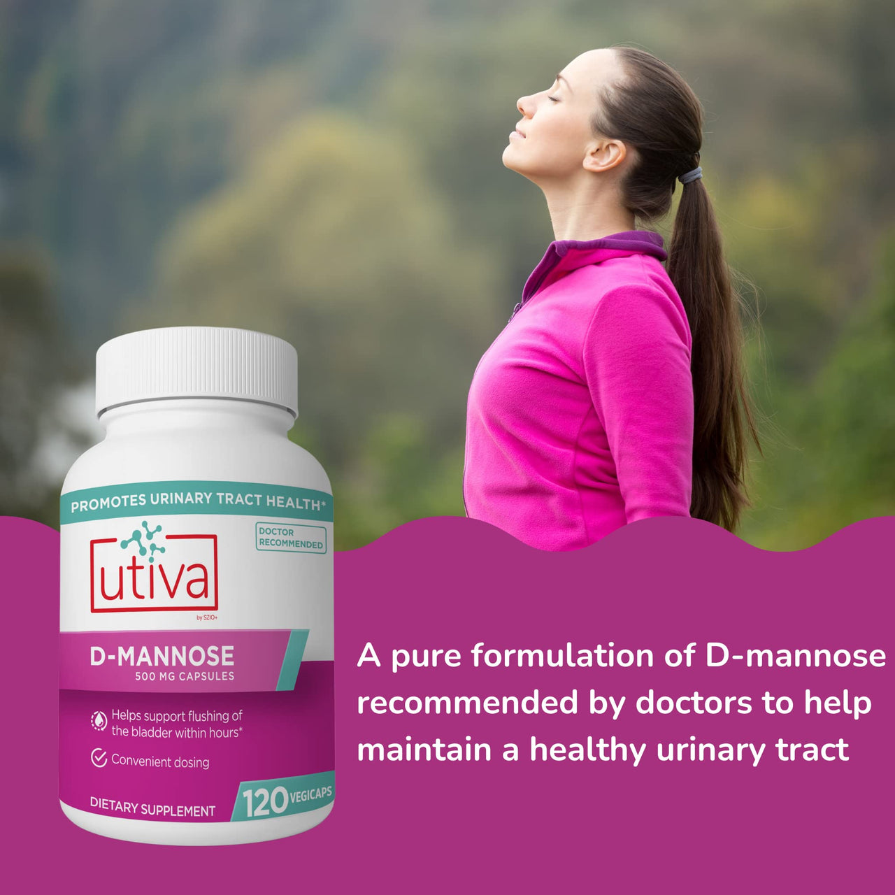 Szio+ Utiva D-Mannose 500mg Capsules – Naturally Flush The Bladder and Urinary Tract – UTI Avoidance – D Mannose Supplements for Women – Supports Urinary Tract Infection Treatments, 120 Capsules