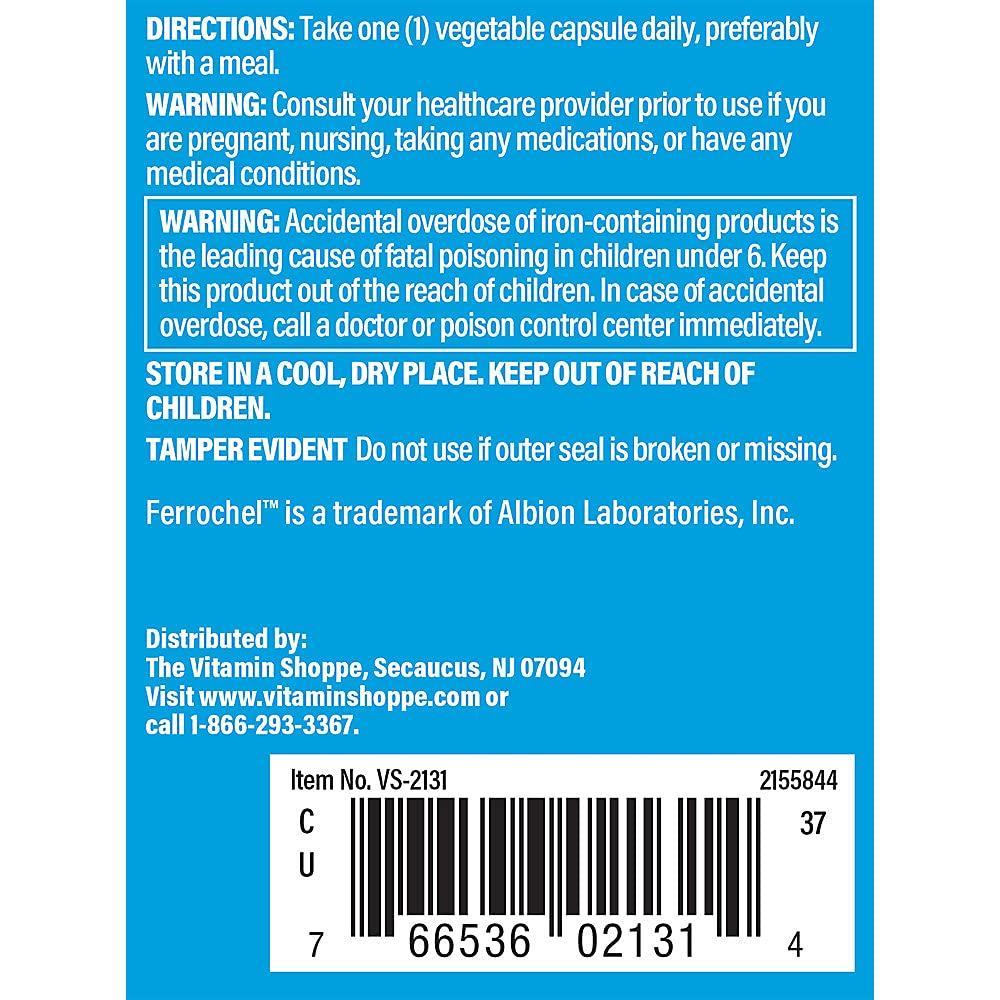 The Vitamin Shoppe Iron 25MG - Red Blood Cell Production, Energy & Oxygen Transport Support, Essential Mineral