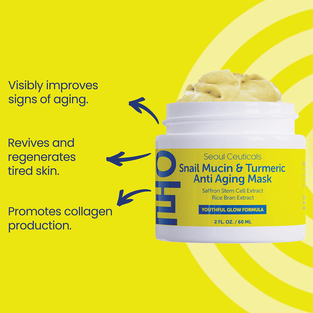 SeoulCeuticals Korean Face Mask Skin Care - Snail Mucin Turmeric Mask for Face – Cruelty Free K Beauty Anti Aging Face Mask for Healthy, Youthful Glow 2oz