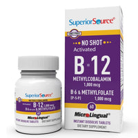 Thumbnail for Superior Source No Shot Vitamin B-12 Methylcobalamin 1000 mcg, B-6, & Methylfolate 1000 mcg - Supports Energy, Brain, and Heart Health - Bariatric Friendly - 60 Sublingual Dissolving Tablets