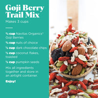 Thumbnail for Navitas Organics Goji Berries – For Smoothies, Trail Mix, Baked Goods, Oatmeal & More – Vitamin A, Antioxidants, Fiber – Wolfberry - USDA Organic, Non GMO, Gluten Free, Vegan (8oz. Bag, 8 Servings)