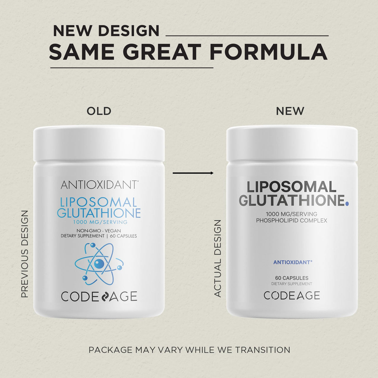 Codeage Liposomal Glutathione 1000 mg Supplement, High-Potency Reduced L-Glutathione - Liposomal Delivery - Phospholipids - Non-GMO, Gluten-Free - 60 Capsules