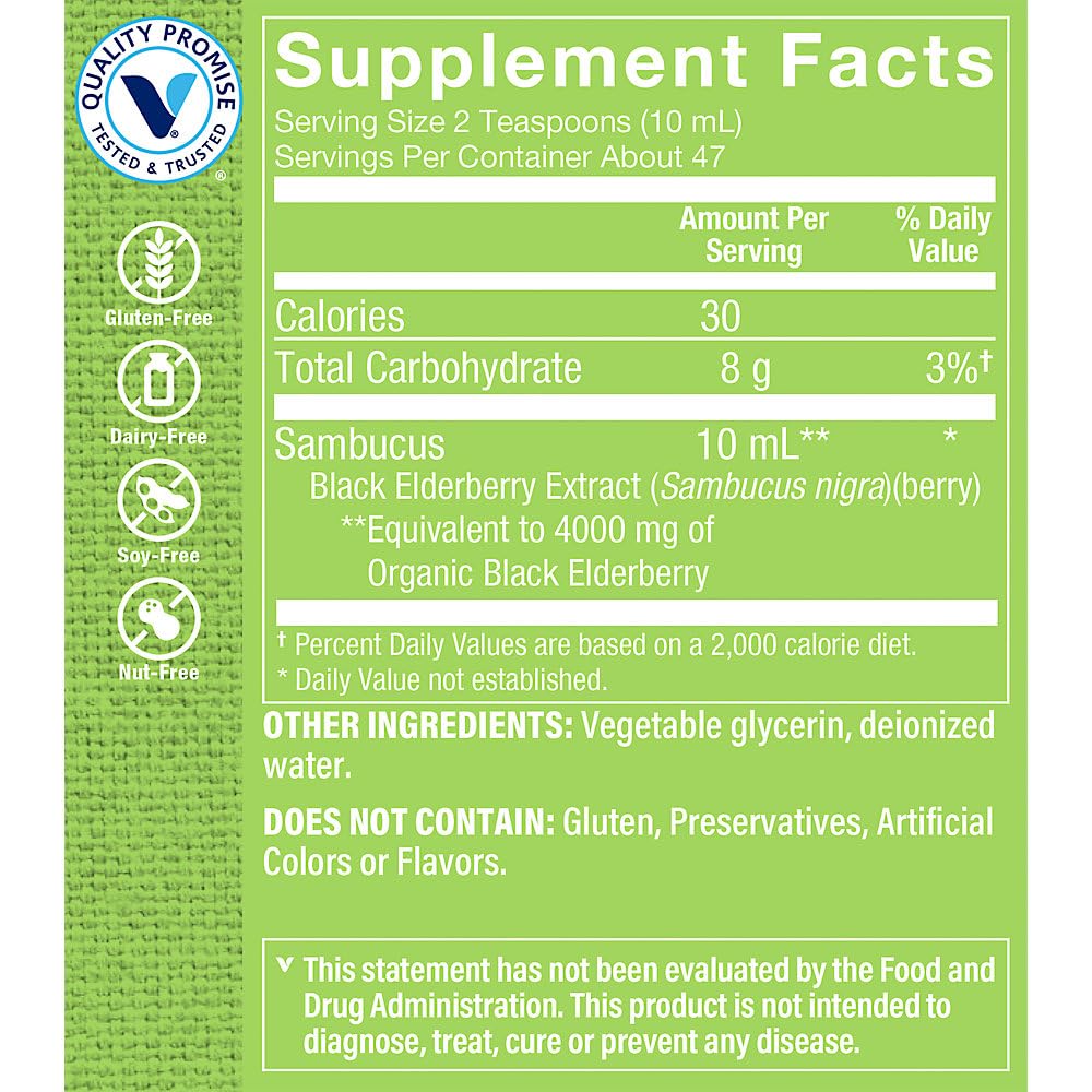 The Vitamin Shoppe Sambucus Black Elderberry Extract Liquid - Immune & Seasonal Support | Concentrated Formula | 16 oz | Great Taste