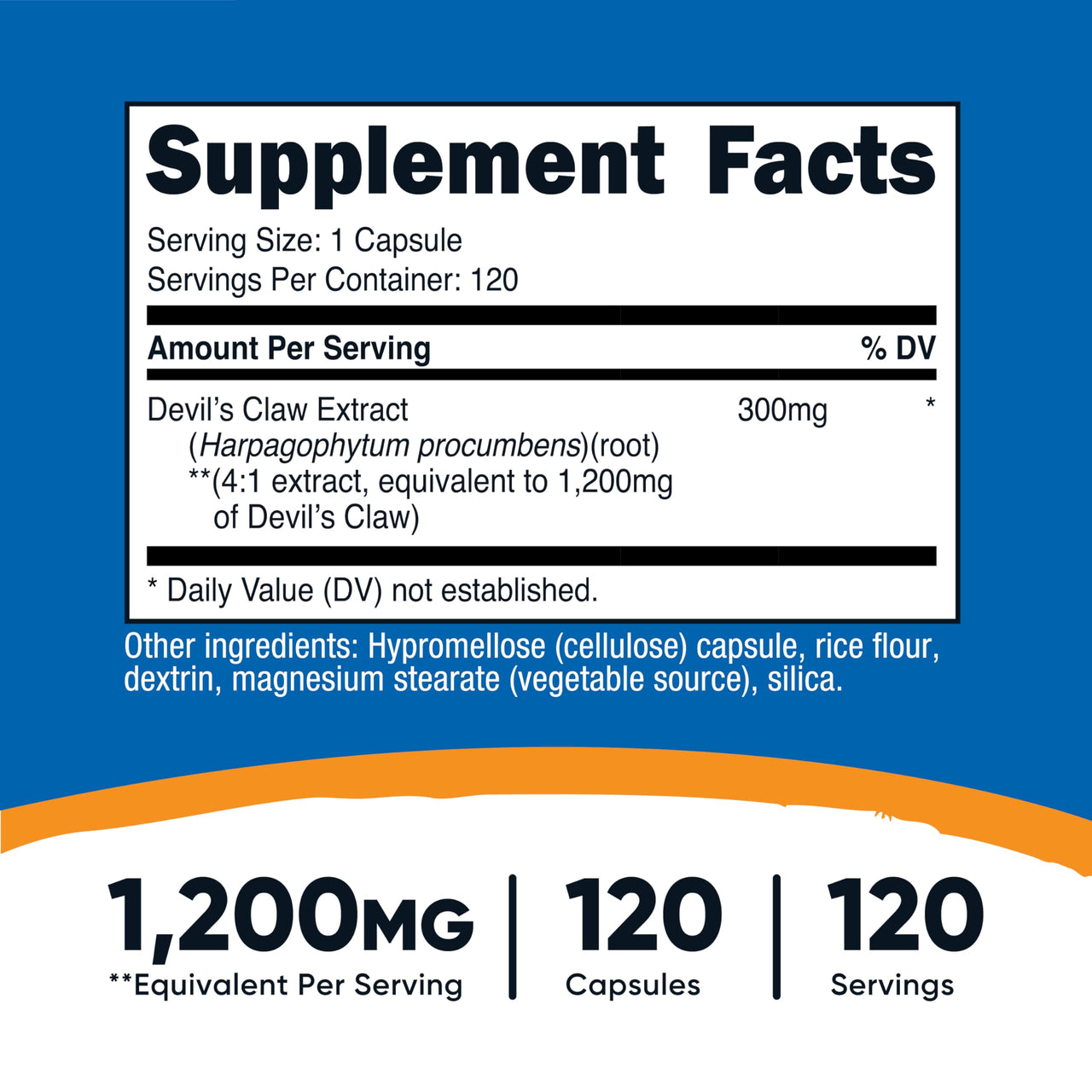 Nutricost Devils Claw 1,200mg Equivalent from 300mg of 4:1 Extract Per Serving, 120 Capsules for 120 Servings Per Bottle - Vegetarian, GMO Free and Gluten Free