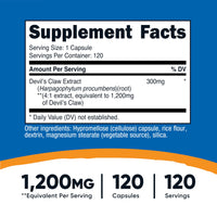 Thumbnail for Nutricost Devils Claw 1,200mg Equivalent from 300mg of 4:1 Extract Per Serving, 120 Capsules for 120 Servings Per Bottle - Vegetarian, GMO Free and Gluten Free