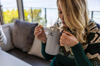 Thumbnail for Stanley Stay-Hot Camp Mug 24 oz | Press Fit Drink Through Lid | Cup for Coffee, Tea and Drinks | Insulated Stainless Steel Coffee Mug | BPA-Free | Hammertone Silver