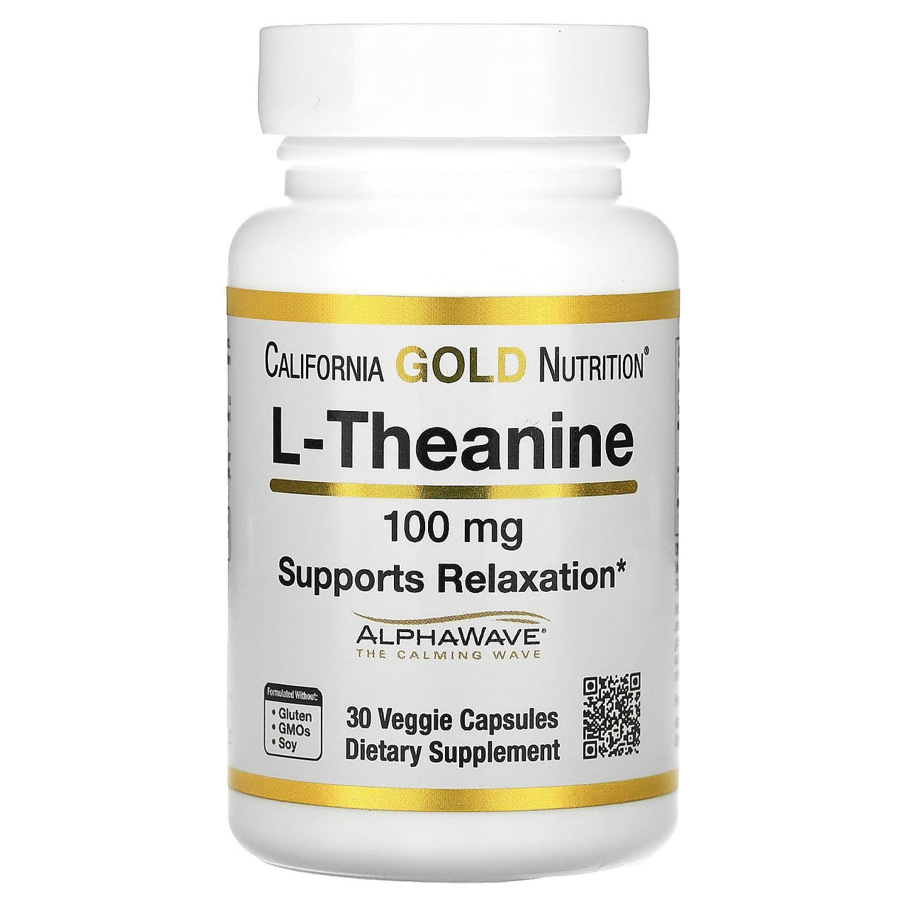 California Gold Nutrition L-Theanine, Featuring AlphaWave, 100 mg, 30 Veggie Capsules