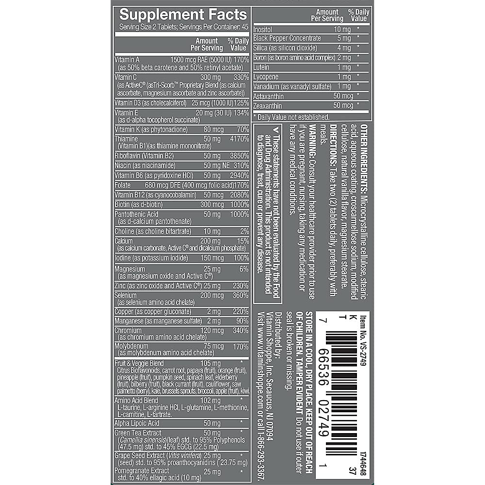 The Vitamin Shoppe Ultimate Man Multivitamin - High Potency Daily Multi with Energy Blend, Complete Nutrition for Men (90 Tablets)