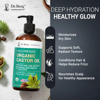 Thumbnail for Dr. Berg Organic Castor Oil – 16 fl oz Cold-Pressed Oil – Pure, Unrefined, Single Ingredient – Sourced in India, Bottled in USA – Lab Tested, USDA Organic, Glass Bottle