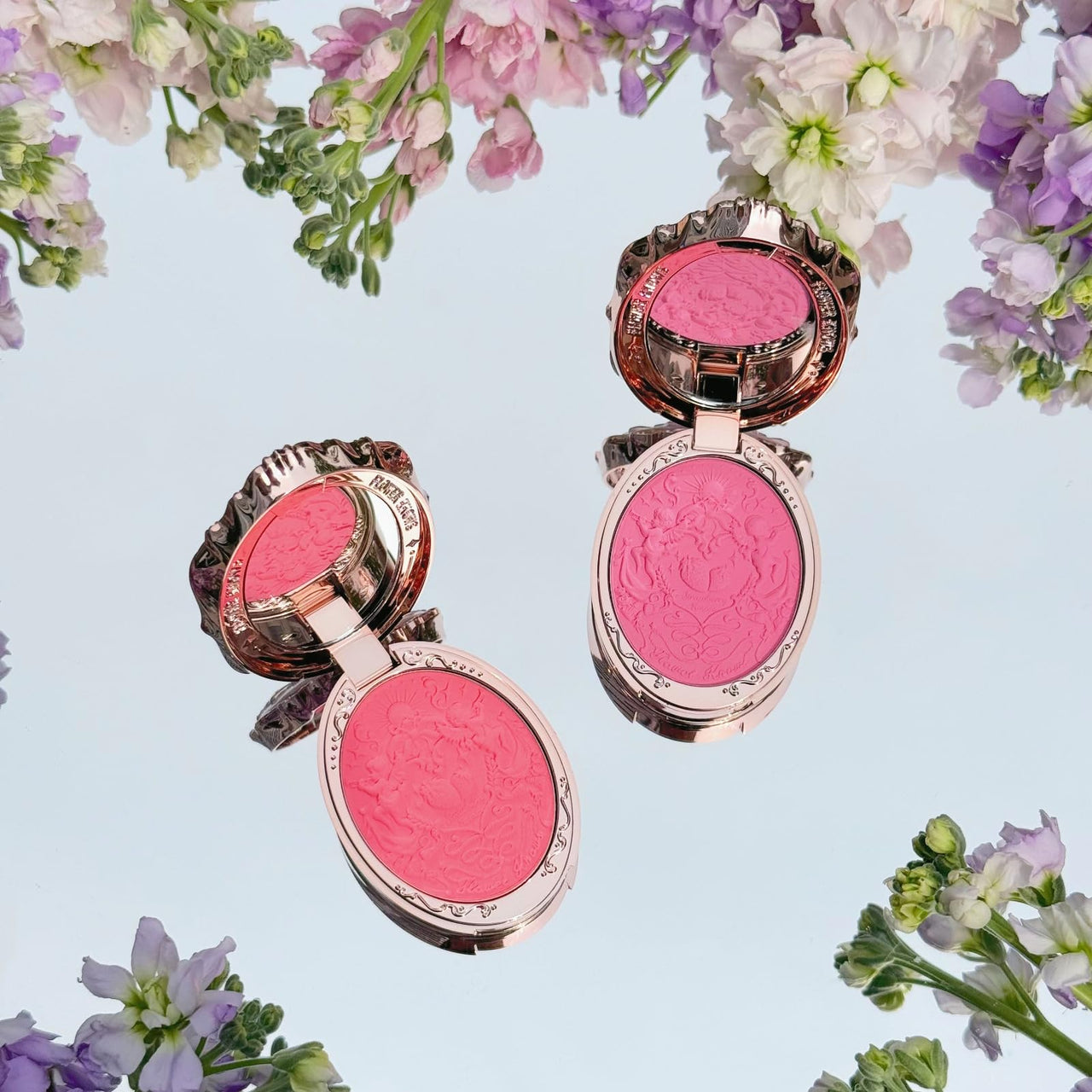 Flower Knows Strawberry Rococo Embossed Blush,Bright Pink Matte Powder Blush for Cheeks,Buildable & Blendable Face Makeup,Soft Long-Lasting Cute Make Up for Women & Girls,0.16 Oz(G01 Romantic Blossom)