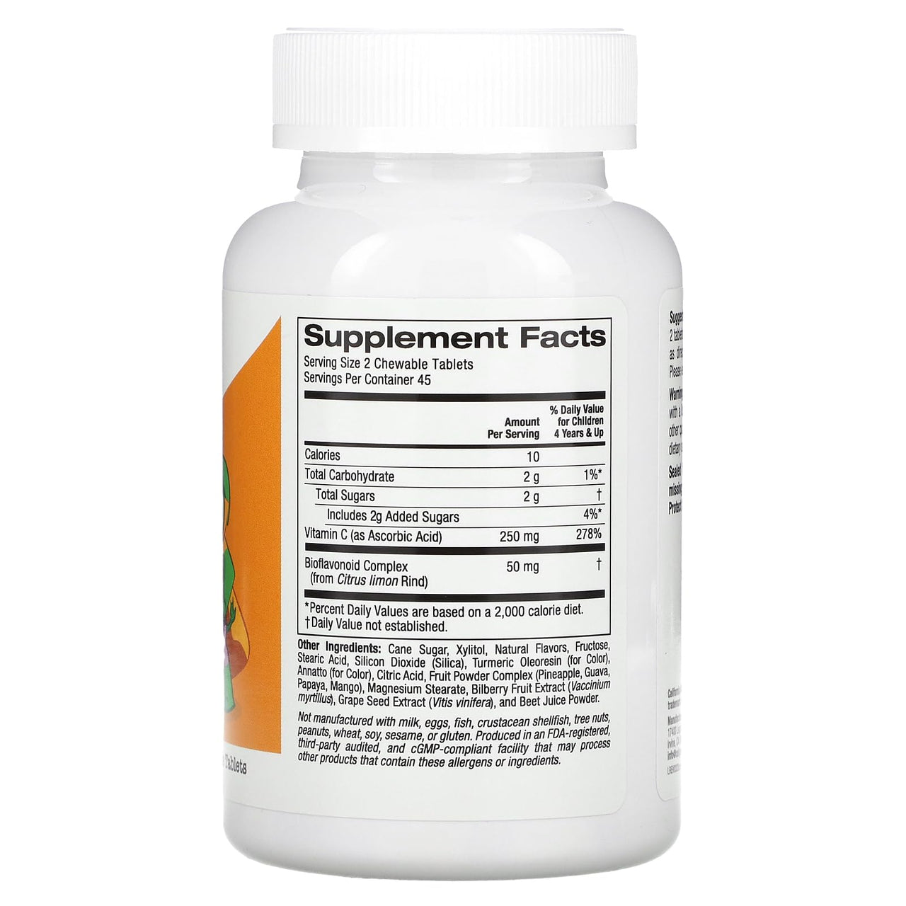 California Gold Nutrition Chewable Vitamin C with Bioflavonoid Complex for Children, Orange, 90 Vegetarian Tablets