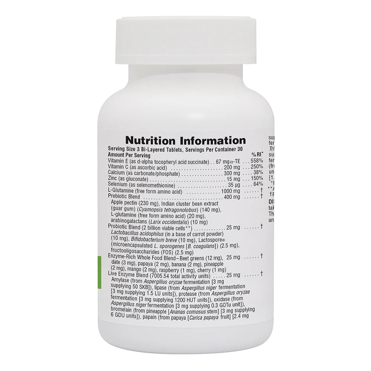 NaturesPlus GI Natural Total Digestive Wellness - 90 Bi-Layered Tablets - with L-Glutamine, Probiotics, Prebiotics & Enzymes - Gluten Free - 30 Servings