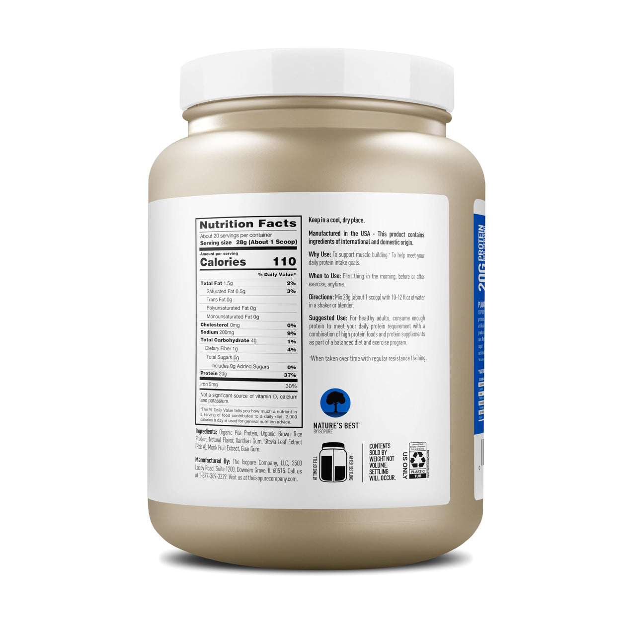 Isopure Plant-Based Protein Powder, Lactose Free, Gluten Free, With Iron, Vanilla, 20g Plant Protein Per Serving, 1.23 Lbs, 20 Servings