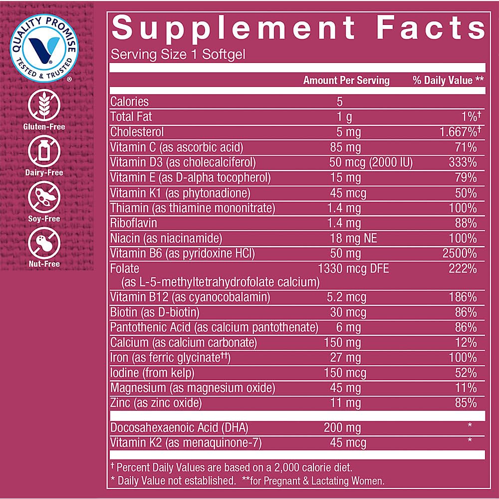 The Vitamin Shoppe One Daily Prenatal Multivitamin with DHA - Supports a Healthy Pregnancy & Fetal Development (60 Softgels)