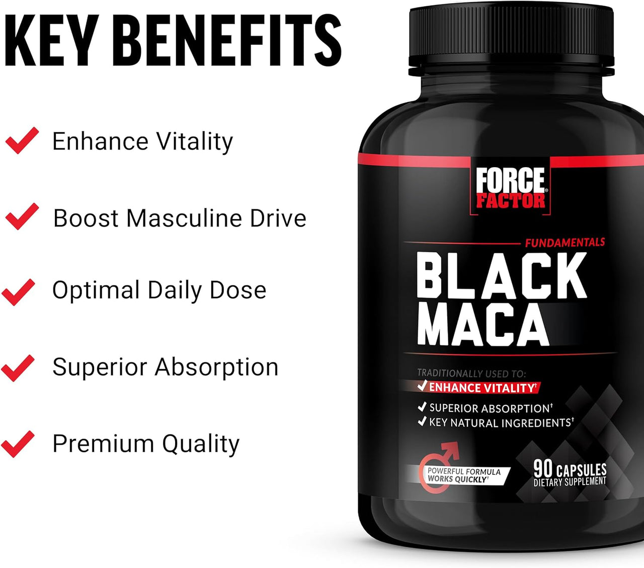 Force Factor Black Maca Root 1000mg Capsules for Men with Black Pepper Extract