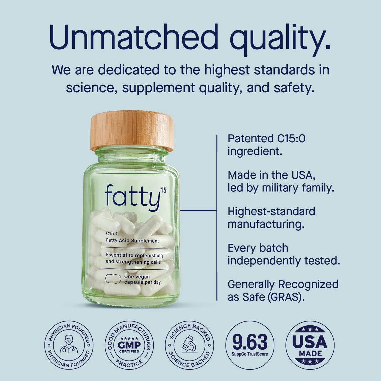 Fatty15 C15:0 Pentadecanoic Acid Supplement The Longevity Nutrient - 90 Vegan Capsules - 3X Cellular Benefits of Fish Oil EPA Omega 3 Supplements - Liver Support & Mitochondrial Health
