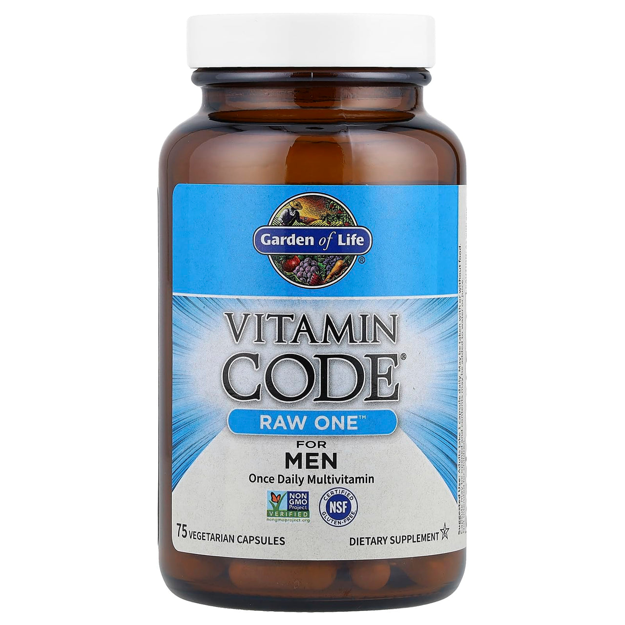 Garden of Life Vitamin Code Raw One for Men, Once Daily Multivitamin, 75 Capsules, One a Day Mens Vitamins Plus Fruit, Veggies & Probiotics for Mens Health, Vegetarian Multivitamins