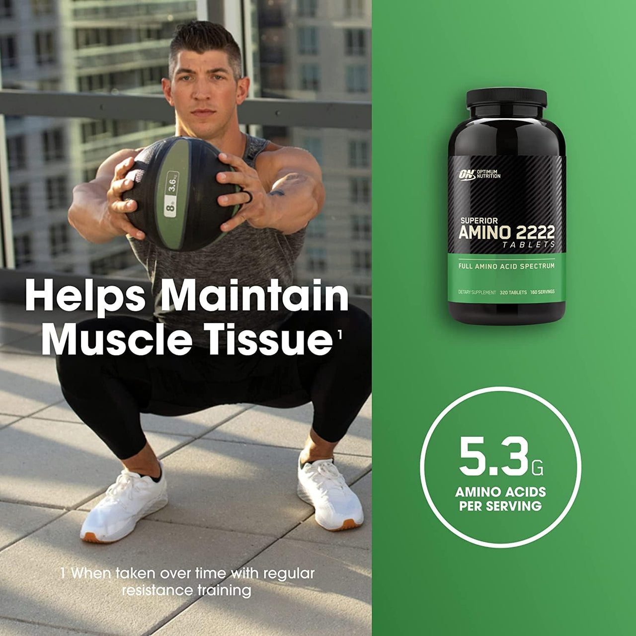 Optimum Nutrition Superior Amino 2222 Tablets, Complete Essential Amino Acids, EAAs, 320 Count