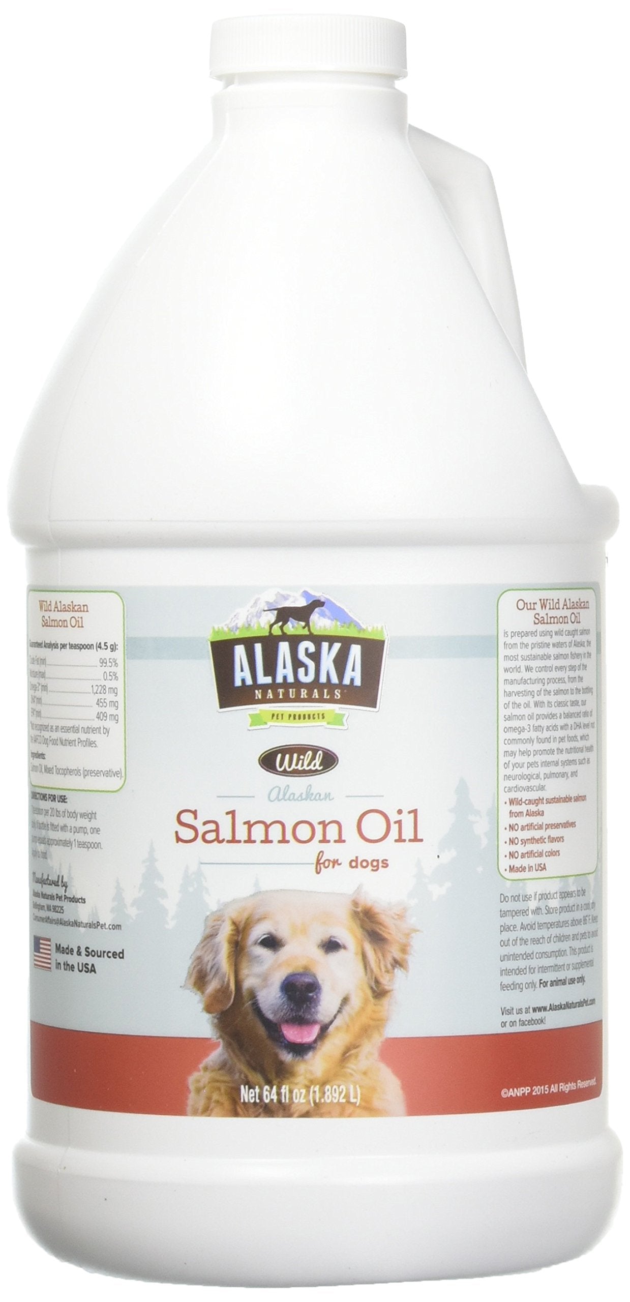 Alaska Naturals Wild Alaskan Salmon Fish Oil Supplement for Dogs Skin and Coat with EPA DHA Omega 3 Fatty Acids Liquid Food Topper 64 oz. Pump