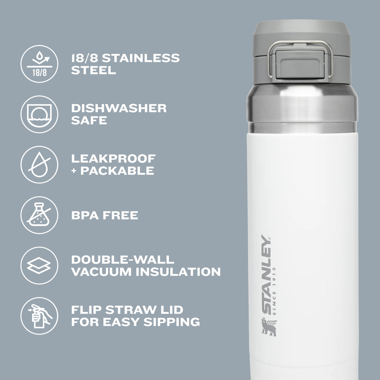 STANLEY Quick Flip GO Water Bottle 24 oz | Push Button Lid | Leakproof and Packable for Travel and Sports | Insulated Stainless Steel | BPA-Free | Lapis