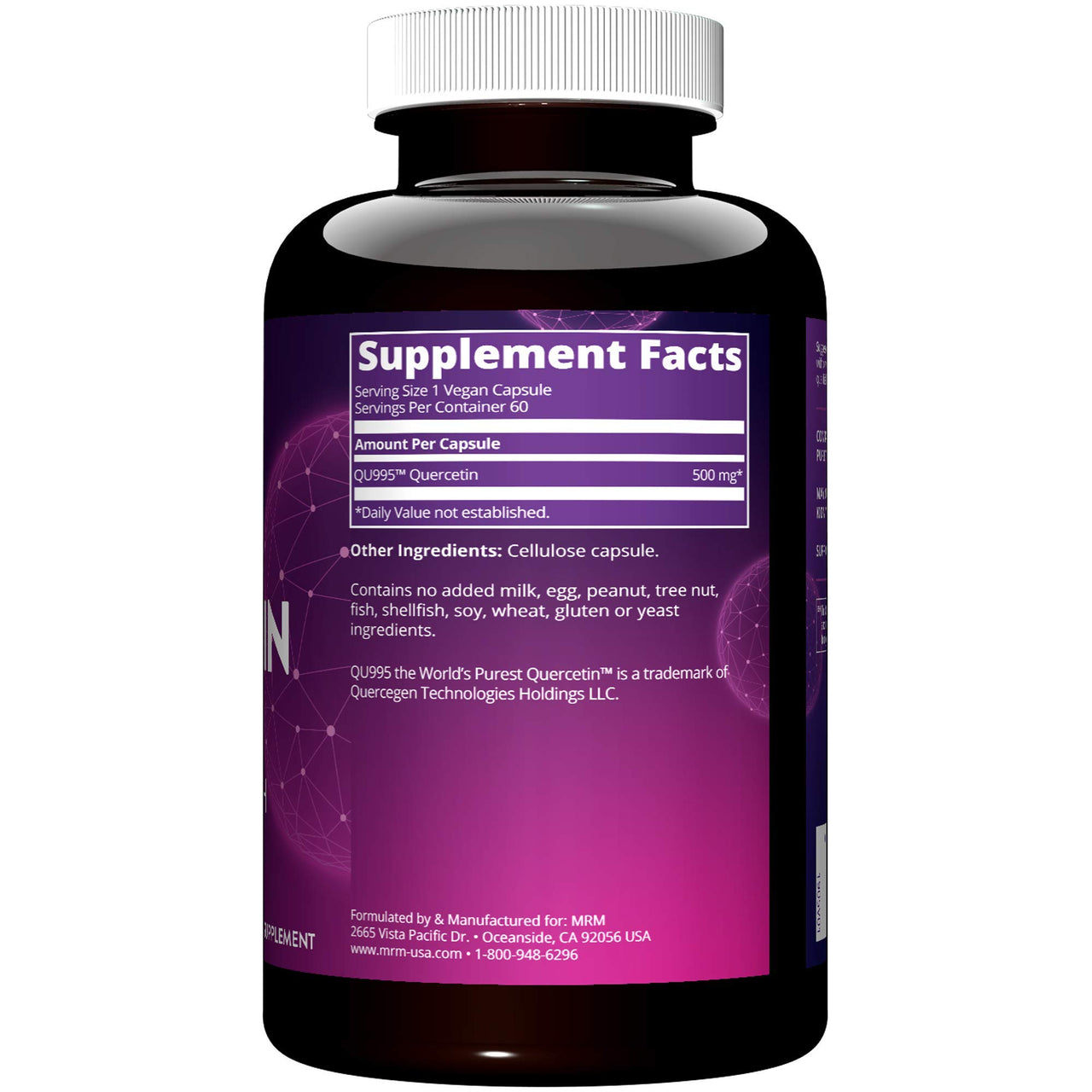 MRM Nutrition Quercetin 500 mg - for Women and Men - Pure Quercetin Flavonoid Extract for Healthy Immune and Cardiovascular Health, Antioxidant Support, Gluten Free & Vegan - 60 Servings