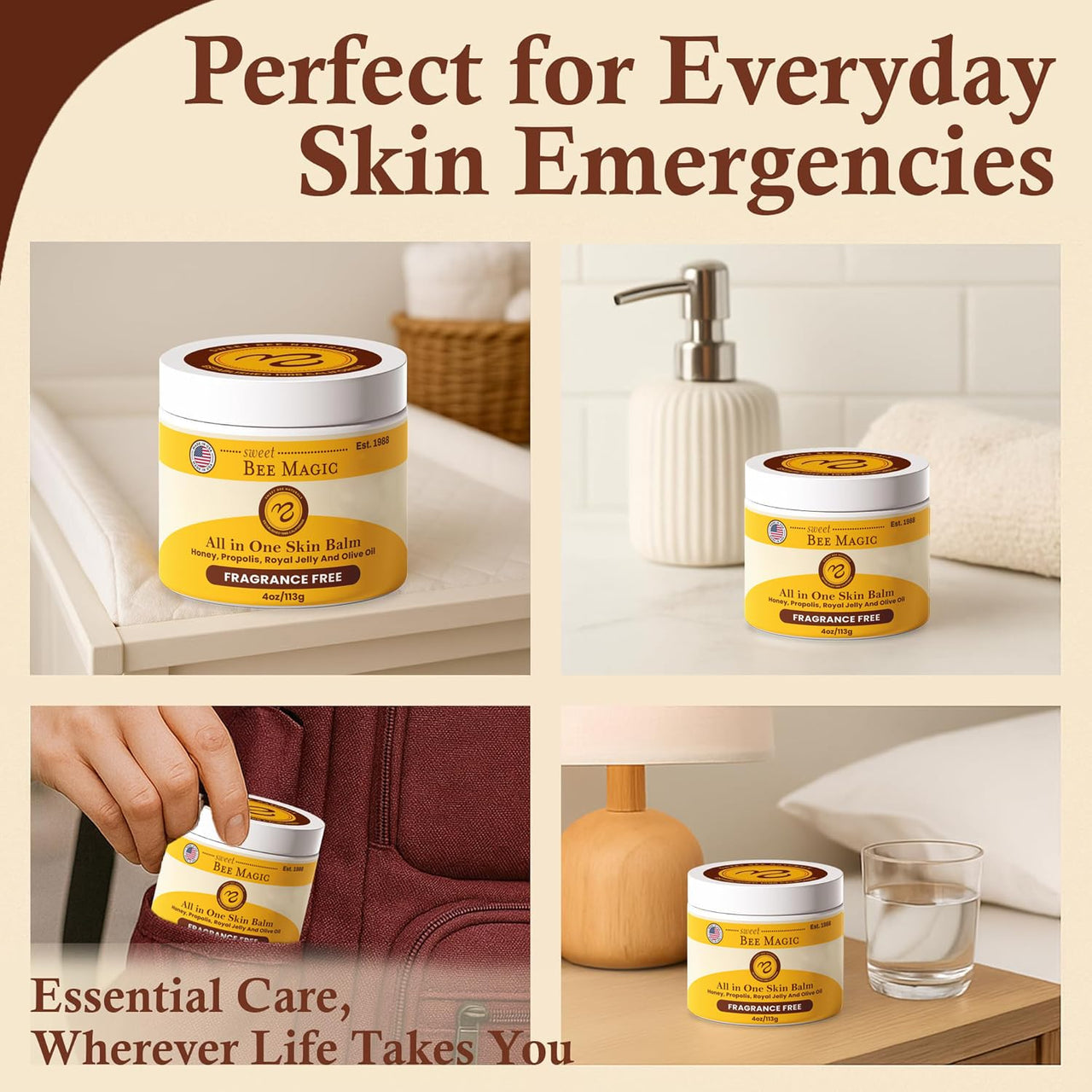 Sweet Bee Magic Organic Honey Bee Balm for Face, Skin & Body - All in One Honey Balm - Beeswax Body Moisturizer - All Natural Aid - 1 jar (4oz)