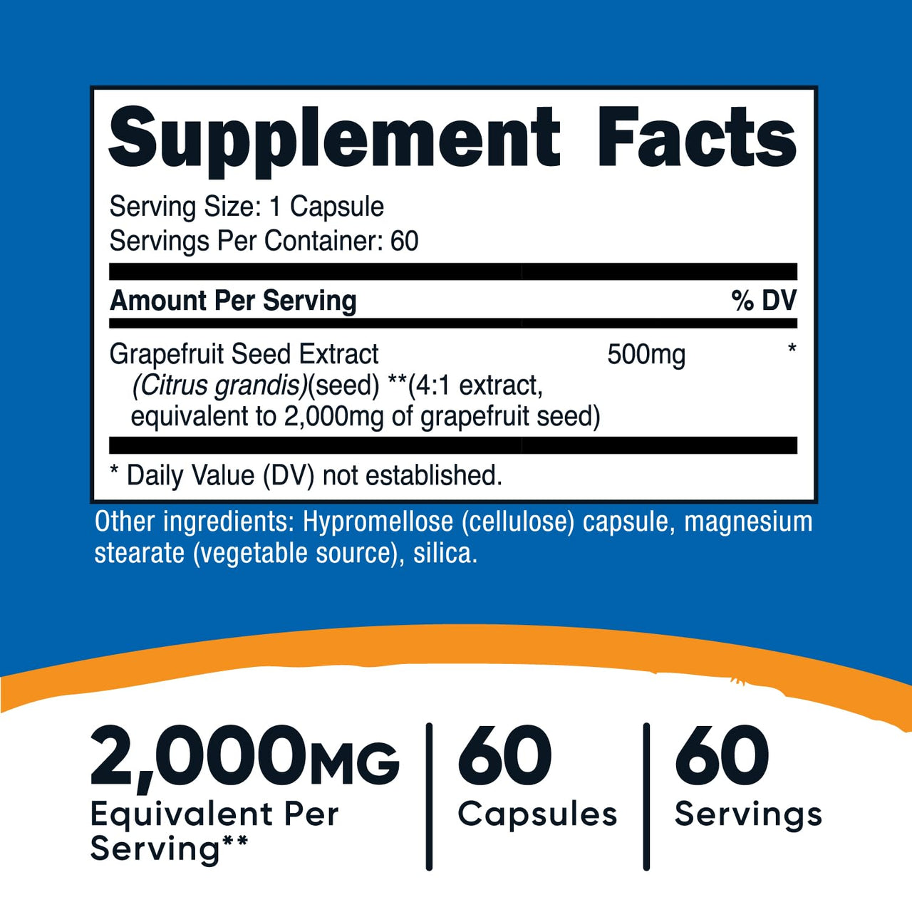 Nutricost Grapefruit Seed Extract 2,000mg Equivalent from 500mg of 4:1 Extract Per Serving, 60 Capsules for 60 Servings Per Bottle - Gluten Free and GMO Free