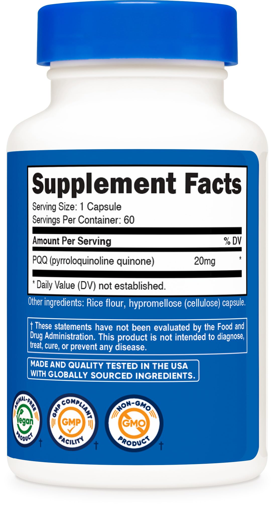 Nutricost PQQ (Pyrroloquinoline Quinone) 20mg, 60 Capsules - Vegetarian Capsules, Non-GMO, Gluten Free