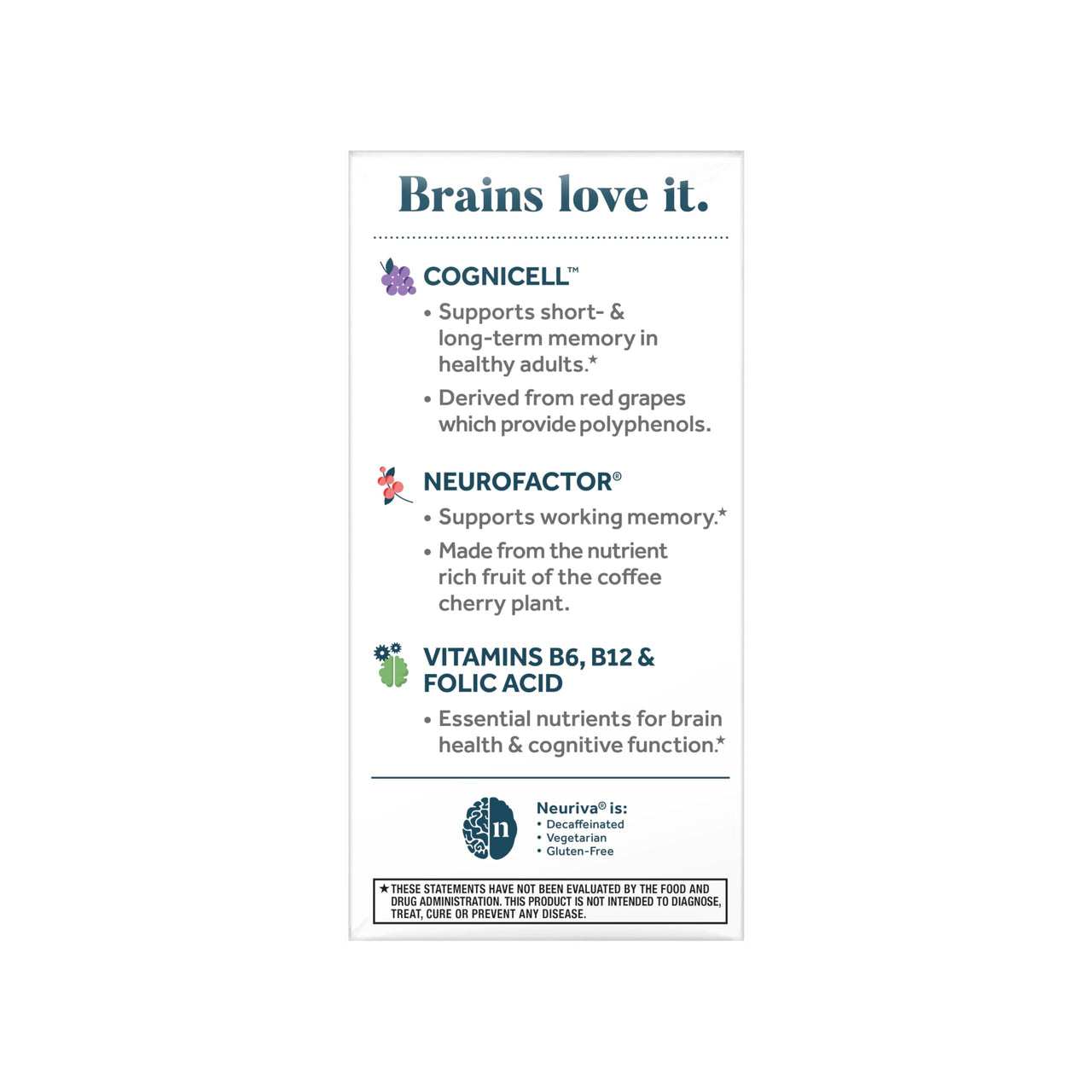 NEURIVA Memory 3D Brain Supplement - Decaffeinated Nootropic Capsules for Memory, Focus, & Cognitive Function - Short Term, Long Term, & Working Memory Support - 50ct