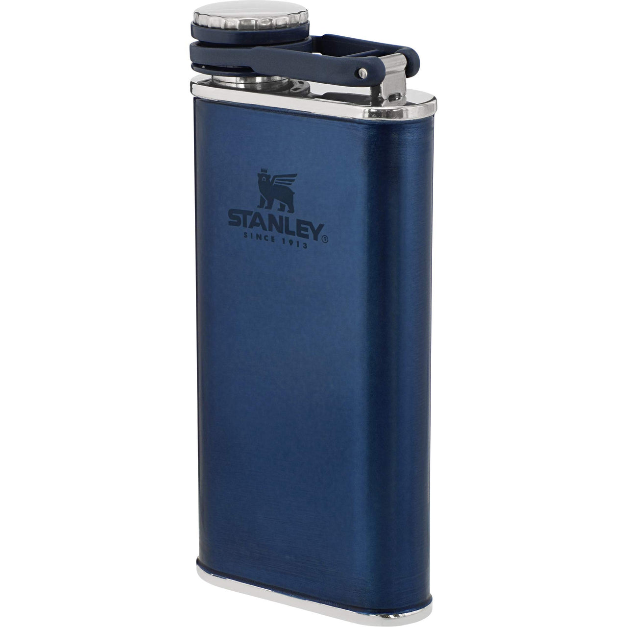 Stanley Classic Easy Fill Wide Mouth Flask 8 oz | Leakproof Hip Flask | Hinge Connected Never Lose Cap | Insulated Stainless Steel Liquor Container | BPA-Free | Blue