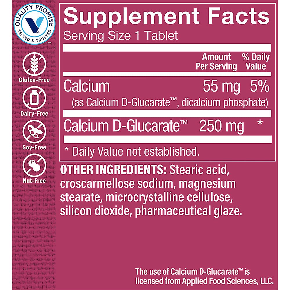 The Vitamin Shoppe Calcium D-Glucarate 250mg - Estrogen Metabolism & Detox | Women's Hormone Support | 60 Tablets | Cellular Health